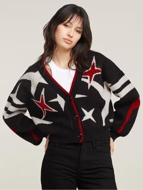 NWT G-Star RAW Holiday Loose Knitted Cardigan Black Star Graphic Wool Blend M
